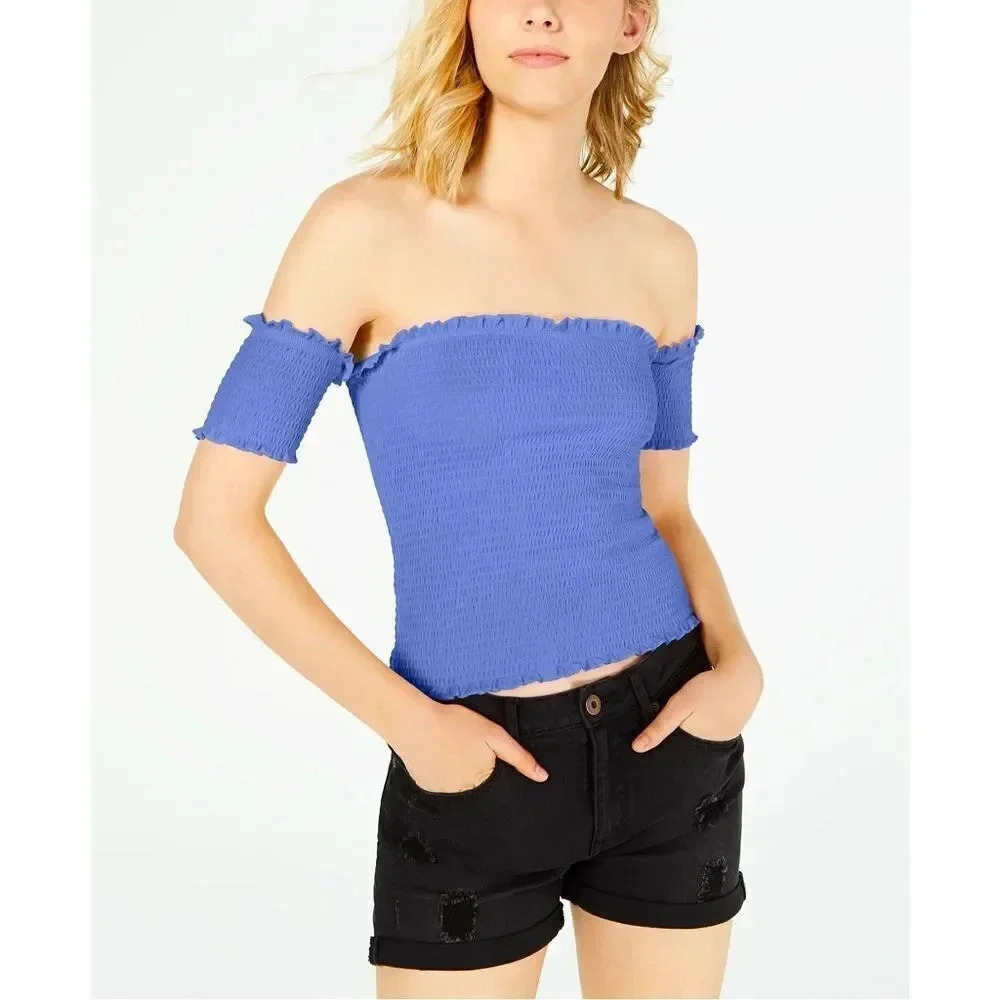 Juniors' Smocked Off-the-Shoulder Crop Top